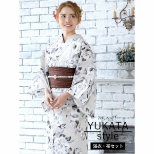 MyDress マイドレス 【浴衣セット】ベージュ地に椿文様ゆかた2点セット[H2301020]