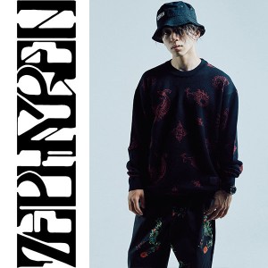 Zephyren ゼファレン JACQUARD KNIT BLACK / BURGUNDY