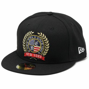NEWERA キャップ 59FIFTY ロゴエンブロイダリー エンブレム 帽子 大きいサイズあり ベースボールキャップ アメリカ国旗 ストリート ブラ