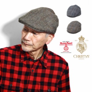 メンズ 帽子 CHRISTYS' LONDON ハンチング帽 クリスティーズ チェック ハリスツイード ヘリンボーン 秋冬 全3色 ブラウン オリーブ グレ