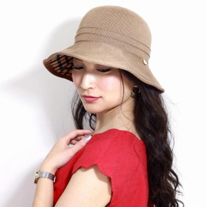 DAKS 日よけ 帽子 レディース UV対策 日本製 つば裏チェック ダックス ハット サマーニット 春 夏 婦人帽子 綿ロード クロシェハット ミ