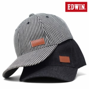 デニムキャップ レザー メンズ EDWIN エドウィン 帽子 メンズ キャップ パッチ デニム ベースボールキャップ サイズ調節可 コットン スト