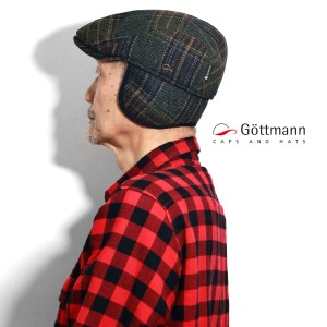 帽子 秋冬 チェック 柄 大きいサイズ メンズ ハンチング Gottmann Gore-tex 耳当て ゴアテックス 送料無料 ハンチング帽 オリーブ［ ivy 