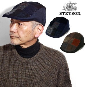 STETSON パッチワーク ハンチング メンズ 帽子 日本製 秋冬 コーデュロイ チェック 柄 ツイード ステットソン 紺 茶［ ivy cap ］ 帽子通