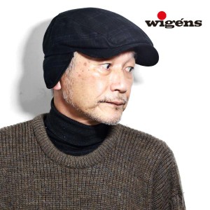 ハンチング カシミヤ メンズ 大きいサイズ 帽子 耳当て付き ハンチング帽 秋冬 送料無料 wigens ブランド ウィゲン ブラック 黒 [ ivy ca