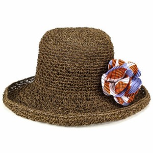 ハット レディースファッション 夏の帽子 涼しい 通気性抜群 マニラ麻 カンガコサージュ ケーブルアミ cableami 帽子 ライトブラウン