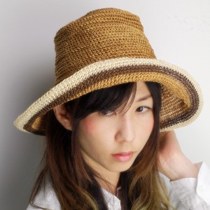 レディース 夏 ファッション マニラ麻 ワイドブリムハット 夏の帽子　ブラウン