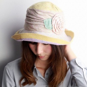 グレヴィ ハット つば広 GREVI 花飾り レディース 帽子 春夏 イタリア製 ハンドメイド ナチュラル