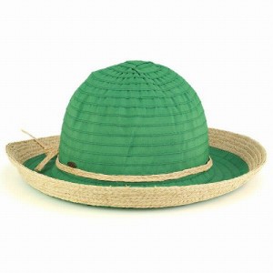 ハット つば広 レディース 帽子 UVカット 紫外線カット リゾート ラフィアハット SCALA ドーフマン スカラ グリーン