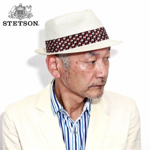 STETSON ステットソン 高級 ハット シゾール メンズ stetson Fandango 帽子 天然草 マニッシュ ハット 帽子 59cm リボン 花柄 ホワイト 