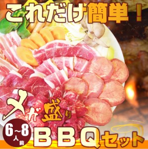 バーベキュー 焼肉 メガ盛り セット これだけ便利 野菜付 たっぷり6〜8人前 焼くだけ 【 送料無料 】 オードブル パーティー  お肉の し