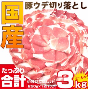 豚ウデ切り落とし3kg (250g×12パック） 便利な小分け 国産 豚肉 ウデ うで 切り落とし 切り落し 炒め物 冷凍 ＊当日発送対象 お肉の し