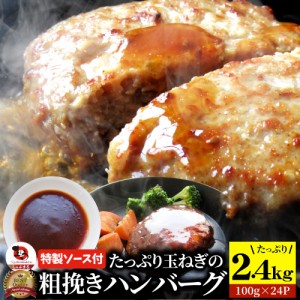 ハンバーグ 特製ソース付き 肉と玉ねぎの旨味たっぷり 粗挽き メガ盛り 2.4kg (100g×24個入) 冷凍 惣菜 お弁当 レンジOK 弁当 お重 行楽