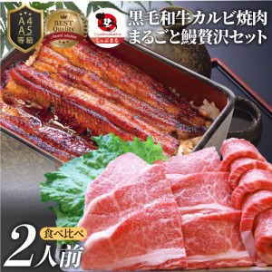 黒毛和牛 ＆ まるごと鰻 セット 2人前 肉  ギフト 黒毛和牛 カルビ 焼肉 （ A4 〜 A5等級 ） 焼肉のタレ プレゼント 牛肉 送料無料 贅沢 