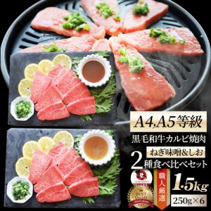 A4,A5等級 特選 黒毛和牛 カルビ焼肉 ねぎまみれ 味噌ダレ&塩ダレ 食べ比べ 1.5kg（250g×各3） 牛肉 肉 父の日 御中元 ギフト 食品 お祝