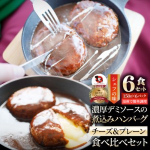 ハンバーグ ＆ チーズイン 煮込みハンバーグ 食べ比べ メガ盛り 6食セット (150g×6パック) 冷凍 惣菜 ディナー 洋食 プレーン 業務用 温