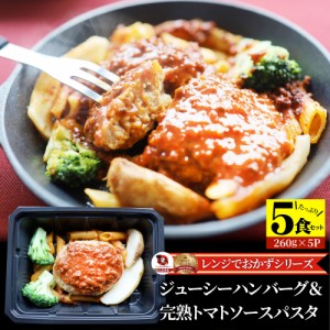 レンジでおかず ハンバーグ 260g×5食セット ジューシー トマトソース パスタ 肉 鶏肉 ギフト 食品 温めるだけ レンジ 冷凍 惣菜 ※当日