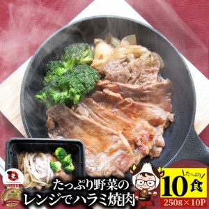 レンジで牛ハラミ焼肉 10食（250g×10）  低糖質 たっぷり野菜のハラミ焼肉 やきにく ハラミ タレ 赤身 はらみ 秘伝 焼肉セット 焼肉 ラ