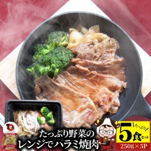 レンジで牛ハラミ焼肉 5食（250g×5）  低糖質 たっぷり野菜のハラミ焼肉 やきにく ハラミ タレ 赤身 はらみ 秘伝 焼肉セット 焼肉 惣菜 