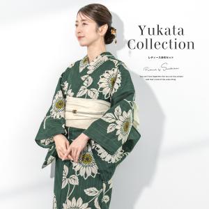 平和屋着物∴夏物 浴衣 ひまわり 向日葵 黒地 ロング丈 綿 逸品 DAAV7298cd