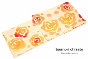 浴衣 レディース 花火大会 夏祭り 女性用 tsumori chisato クリーム オレンジ 薔薇 水玉 注染 女性浴衣【フリーサイズ】