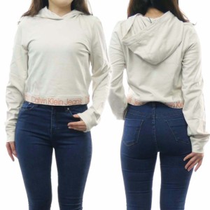 【セール 55％OFF！】CALVIN KLEIN JEANS カルバンクラインジーンズ レディースプルオーバーパーカー J20J219904 クリーム