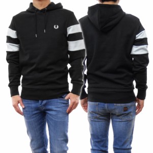 【セール 22％OFF！】FRED PERRY フレッドペリー メンズプルオーバーパーカー M5534 / TIPPED SLEEVE HOODED SWEAT ブラック