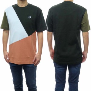 【セール 30％OFF！】FRED PERRY フレッドペリー メンズクルーネックTシャツ M5612 / ABSTRACT COLOUB BLOCK T-SHIRT グリーン系マルチカ