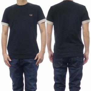 【20％OFF！】FRED PERRY フレッドペリー メンズクルーネックTシャツ M7707 / STRIPED CUFF T-SHIRT ブラック /2024春夏新作