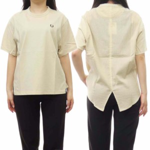 【7％OFF！】FRED PERRY フレッドペリー レディースクルーネックTシャツ G7140 / SHEER PANEL T-SHIRT アイボリー /2024春夏新作