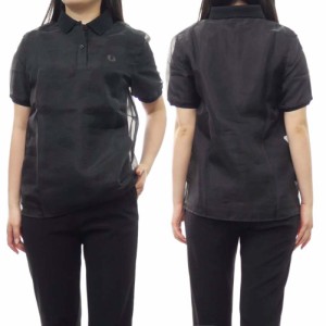 【セール 25％OFF！】FRED PERRY フレッドペリー レディースポロシャツ G7141 / SHEER OVERLAY FRED PERRY SHIRT ブラック