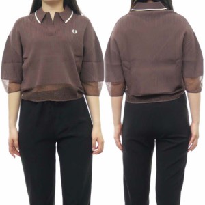 【5％OFF！】FRED PERRY フレッドペリー レディースニットポロシャツ G7141 / SHEER TRIM KNITTED SHIRT ブラウン /2024春夏新作