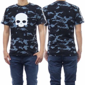 【41％OFF！】HYDROGEN ハイドロゲン メンズクルーネックTシャツ MT0005 / CAMO SKULL T-SHIRT ブルー系カモフラージュ柄 /2024春夏新作