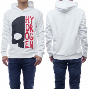 【50％OFF！】HYDROGEN ハイドロゲン メンズプルオーバーパーカー MH0006 / HALF SKULL HOODIE ホワイト /2024春夏新作