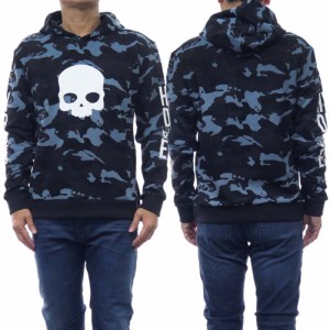 【50％OFF！】HYDROGEN ハイドロゲン メンズプルオーバーパーカー MH0005 / CAMO SKULL HOODIE ブルー系カモフラージュ柄 /2024春夏新作