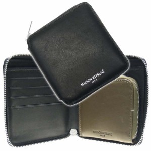 【セール 25％OFF！】MAISON KITSUNE メゾンキツネ 二つ折り財布（小銭入れ付き） LM05346LC0038 / SQUARE ZIPPED WALLET ブラック