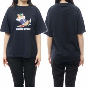 【セール 40％OFF！】MAISON KITSUNE メゾンキツネ レディースクルーネックTシャツ KW00108KJ0008 / DRESSED FOX EASY TEE-SHIRT ブラッ