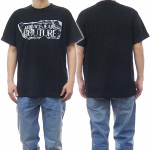 【41％OFF！】VERSACE JEANS ヴェルサーチェジーンズ メンズクルーネックTシャツ 76GAHE03 UP601 ブラック /2024春夏新作