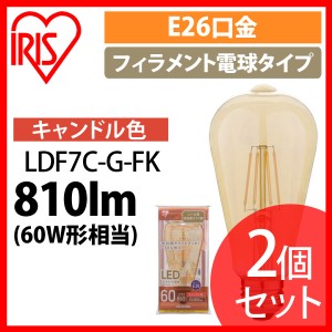 【2個セット】LEDフィラメント電球 琥珀調 キャンドル色 60形相当(810ｌm) LDF7C-G-FK アイリスオーヤマ
