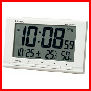 セイコー電波目覚まし時計 ホワイト SQ789W セイコークロック  時計 クロック 置き時計 デジタル カレンダー 温度計 湿度計 インテリア