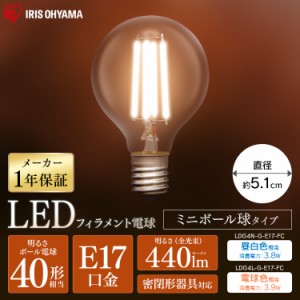 電球 LED電球 LEDフィラメント電球 ミニボール球 E17 40W相当 440lm 昼白色相当・電球色相当 LDG4N-G-E17-FC・LDG4L-G-E17-FC 全2色 アイ