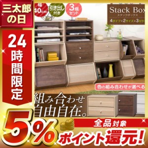 【a291】【3個セット】スタックボックス 引き出し付き 幅40cm 収納 収納ボックス 家具 ラック 重ねる 木目調 木製 おしゃれ アイリスオー