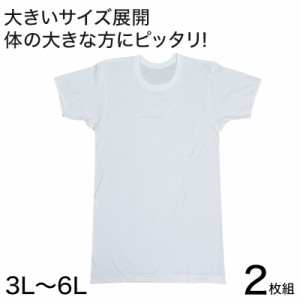 メンズ 半袖 tシャツ 大きいサイズ 綿100% クルーネック 2枚組 3L〜6L (下着 シャツ 男性 丸首 白 無地 肌着 インナー インナーウェア 3l