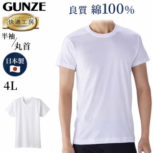 グンゼ 快適工房 紳士 半袖丸首シャツ 4L (メンズ GUNZE 綿100％ コットン100 男性 下着 肌着 インナー クルーネック やわらか 日本製 大