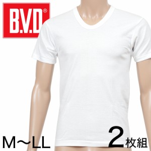 BVD メンズ インナー 半袖 綿100% Uネック U首 下着 肌着 2枚組 M〜LL インナーシャツ 半袖シャツ 男性 紳士 綿 白 ホワイト コットン M 