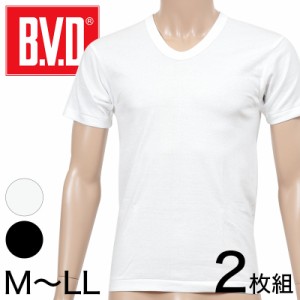 BVD メンズ 半袖シャツ クルーネック NEW STANDARD 綿100％ 2枚組 M〜LL (インナー 丸首 下着 男性 紳士 白 黒 ホワイト)