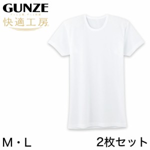 グンゼ 快適工房 紳士 半袖丸首シャツ 涼風綿 2枚セット M・L (メンズ GUNZE 綿100％ コットン 男性 下着 肌着 インナー クルーネック 夏