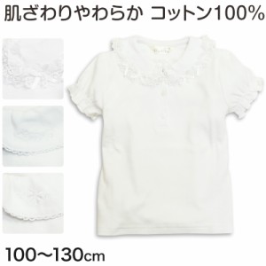 女の子 半袖 ブラウス キッズ 丸襟 シャツ フリル 綿100% 100cm〜130cm 小学校 小学生 制服 スクールシャツ 幼稚園 保育園 子供 通学 学