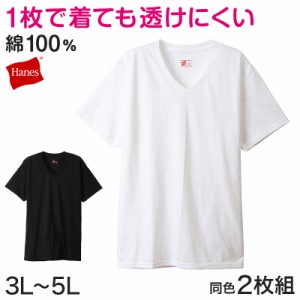 Hanes ビジカジ魂 VTシャツ 2枚組　BIG 3L〜5L (V首 ヘインズ 綿100% Tシャツ 白 黒 無地 カジュアル HANES) (在庫限り)