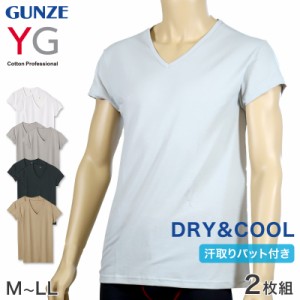 グンゼ YG 脇汗 汗取りパッド tシャツ 半袖 メンズ Vネック インナー 2枚組 M〜LL (肌着 下着 男性 夏 メッシュ 吸汗速乾 涼しい 防臭 消